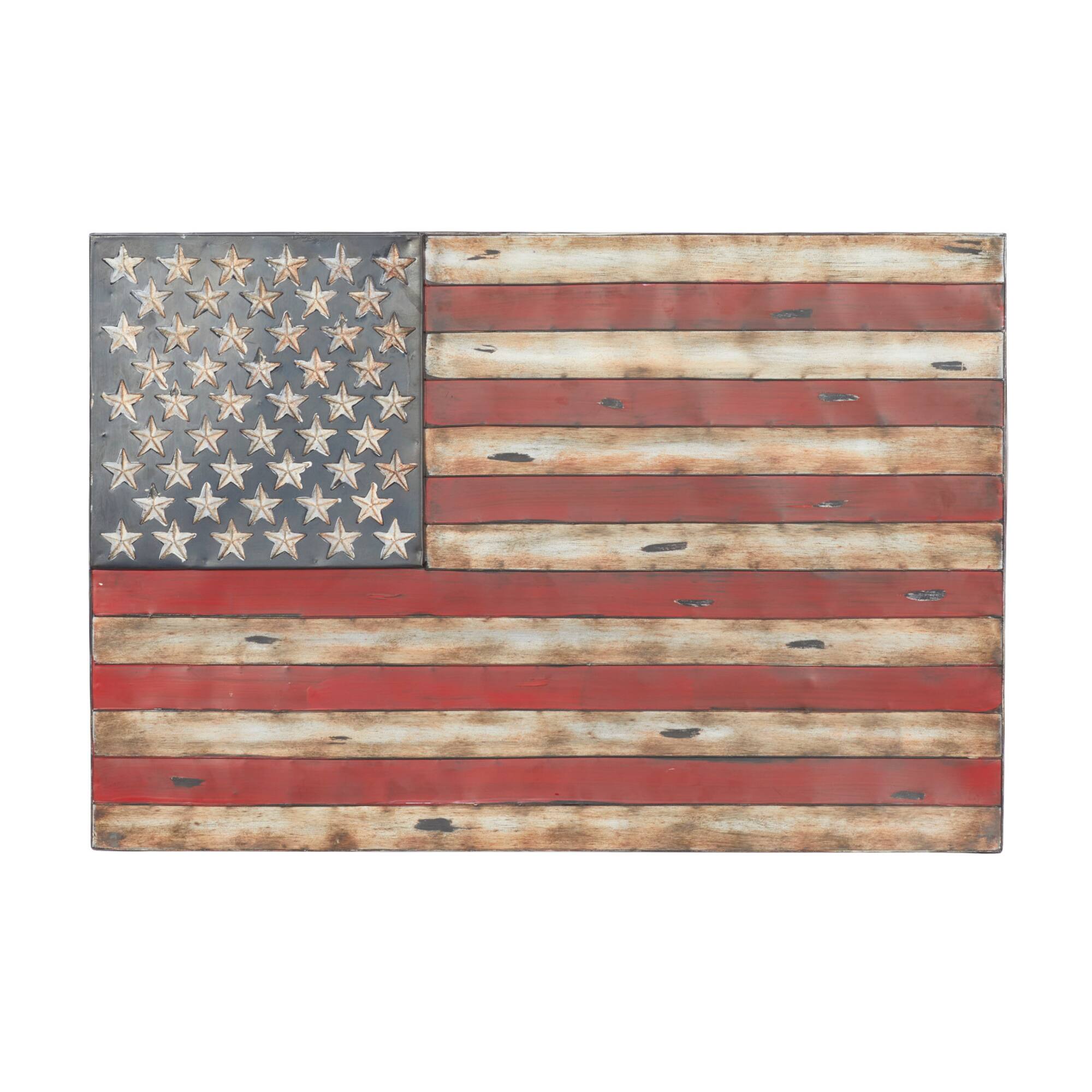 Distressed Metal Vintage American Flag Wall Accent